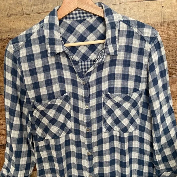 Seven7 Jeans Cotton Plaid Button Down 3/4 Length Sleeves - Picture 3 of 9